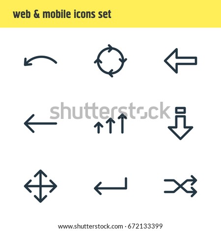 Vector Illustration Of 9 Direction Icons. Editable Pack Of Randomize, Left, Direction Elements.