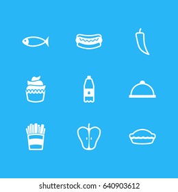 Vector Illustration Of 9 Dish Icons. Editable Pack Of Drink Bottle, Chili, Seafood And Other Elements.