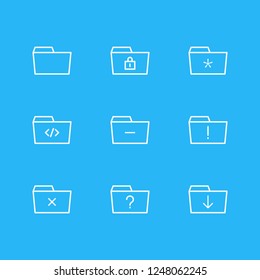 Vector illustration of 9 document icons line style. Editable set of code, missed, download and other icon elements.