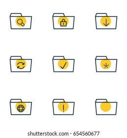 Vector Illustration Of 9 Document Icons. Editable Pack Of Research, Document Case, Closed And Other Elements.