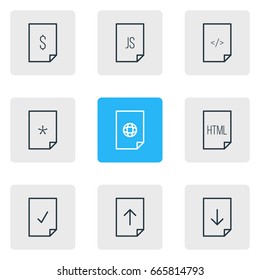 Vector Illustration Of 9 Document Icons. Editable Pack Of Upload, Internet, Download And Other Elements.