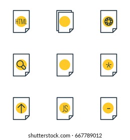 Vector Illustration Of 9 Document Icons. Editable Pack Of Basic, Script, File And Other Elements.