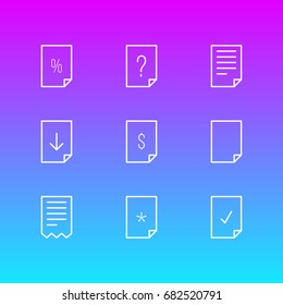 Vector Illustration Of 9 Document Icons. Editable Pack Of Document, Upload, Dollar And Other Elements.