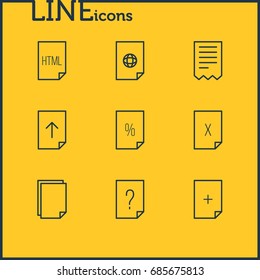 Vector Illustration Of 9 Document Icons. Editable Pack Of Code, Remove, Download And Other Elements.