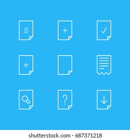 Vector Illustration Of 9 Document Icons. Editable Pack Of Folder, Script, Upload And Other Elements.