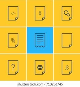 Vector Illustration Of 9 Document Icons. Editable Pack Of Internet, Question, Script And Other Elements.
