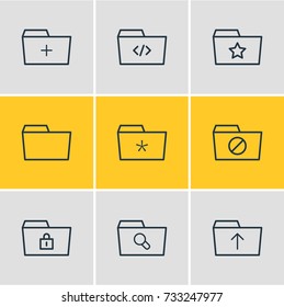 Vector Illustration Of 9 Document Icons. Editable Pack Of Script, Plus, Pinned And Other Elements.
