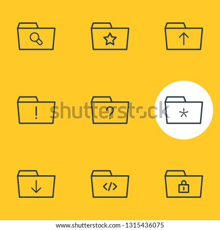 Vector illustration of 9 document icons line style. Editable set of significant, upload, missed and other icon elements.