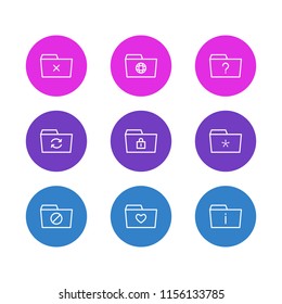 Vector illustration of 9 dossier icons line style. Editable set of info, important, favorite and other icon elements.