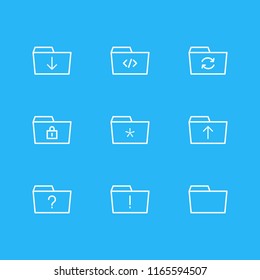 Vector illustration of 9 dossier icons line style. Editable set of locked, refresh, folder and other icon elements.