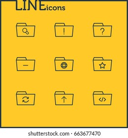 Vector Illustration Of 9 Dossier Icons. Editable Pack Of Minus, Script, Dossier And Other Elements.