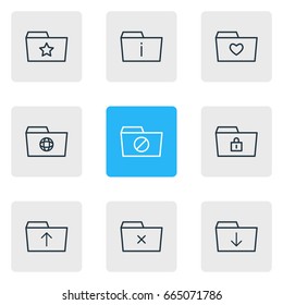Vector Illustration Of 9 Dossier Icons. Editable Pack Of Liked, Closed, Submit And Other Elements.