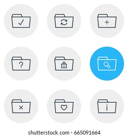 Vector Illustration Of 9 Dossier Icons. Editable Pack Of Plus, Magnifier, Recovery And Other Elements.