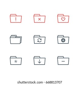 Vector Illustration Of 9 Dossier Icons. Editable Pack Of Important, Folders, Liked And Other Elements.