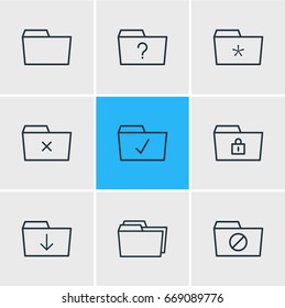 Vector Illustration Of 9 Dossier Icons. Editable Pack Of Upload, Question, Significant And Other Elements.