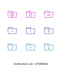 Vector Illustration Of 9 Dossier Icons. Editable Pack Of Done, Upload, Script And Other Elements.