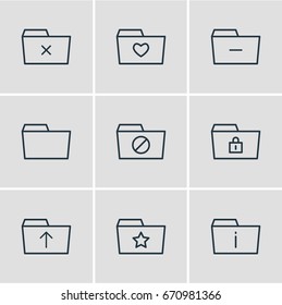 Vector Illustration Of 9 Dossier Icons. Editable Pack Of Submit, Minus, Document Case And Other Elements.