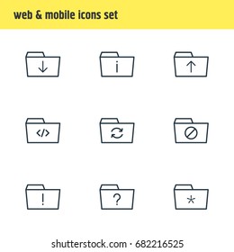 Vector Illustration Of 9 Dossier Icons. Editable Pack Of Upload, Locked, Important And Other Elements.