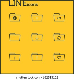 Vector Illustration Of 9 Dossier Icons. Editable Pack Of Dossier, Document Case, Recovery And Other Elements.