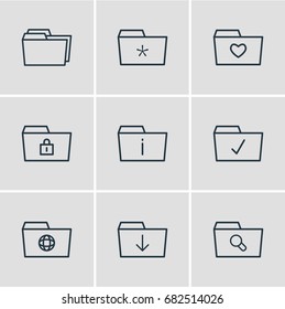 Vector Illustration Of 9 Dossier Icons. Editable Pack Of Done, Information, Closed And Other Elements.