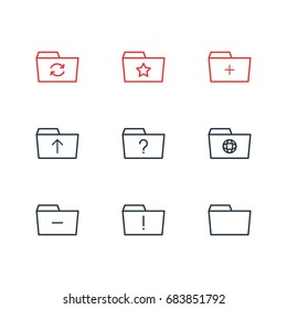 Vector Illustration Of 9 Dossier Icons. Editable Pack Of Submit, Minus, Recovery And Other Elements.