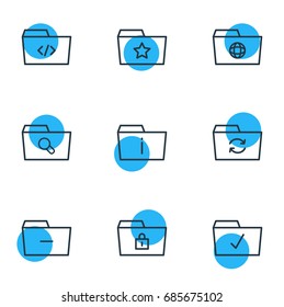 Vector Illustration Of 9 Dossier Icons. Editable Pack Of Closed, Magnifier, Minus And Other Elements.