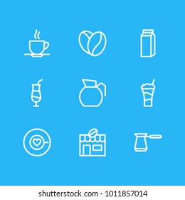 Vector illustration of 9 drink icons line style. Editable set of house, turkish, saucer and other icon elements.