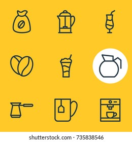 Vector Illustration Of 9 Drink Icons. Editable Pack Of Drink Pot, Turkish, Seed And Other Elements.