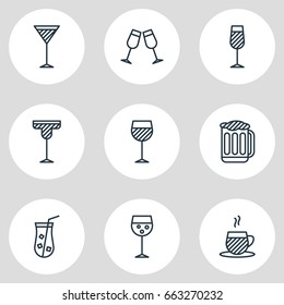 Vector Illustration Of 9 Drinks Icons. Editable Pack Of Goblet, Celebrate, Juice And Other Elements.