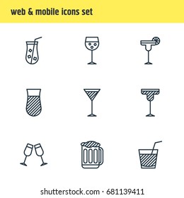 Vector Illustration Of 9 Drinks Icons. Editable Pack Of Drink, Beverage, Celebrate And Other Elements.