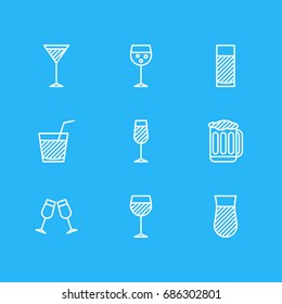 Vector Illustration Of 9 Drinks Icons. Editable Pack Of Draught, Celebrate, Goblet And Other Elements.
