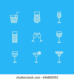 Vector Illustration Of 9 Drinks Icons. Editable Pack Of Goblet, Celebrate, Wineglass And Other Elements.