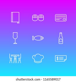 Vector illustration of 9 eating icons line style. Editable set of restaurant, cook, menu and other icon elements.