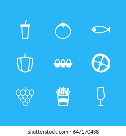 Vector Illustration Of 9 Eating Icons. Editable Pack Of Soft Drink, Goblet, Muscat And Other Elements.