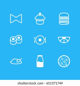 Vector Illustration Of 9 Eating Icons. Editable Pack Of Muffin, Grill, Pizzeria And Other Elements.