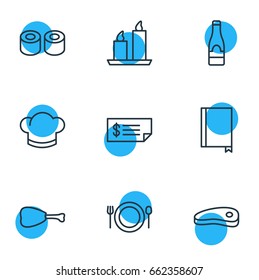 Vector Illustration Of 9 Eating Icons. Editable Pack Of Bacon, Japanese Roll, Book And Other Elements.