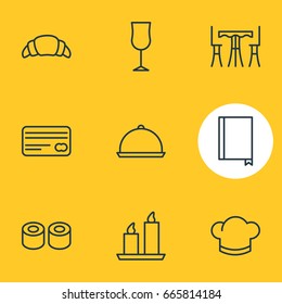 Vector Illustration Of 9 Eating Icons. Editable Pack Of Table, Book, Card And Other Elements.