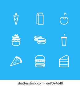 Vector Illustration Of 9 Eating Icons. Editable Pack Of Veggie, Patisserie, Pizza Slice And Other Elements.