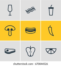 Vector Illustration Of 9 Eating Icons. Editable Pack Of Lime, Jonagold, Beefsteak And Other Elements.