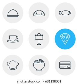 Vector Illustration Of 9 Eating Icons. Editable Pack Of Pepperoni, Dessert, Tea And Other Elements.