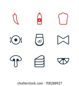 Vector Illustration Of 9 Eating Icons. Editable Pack Of Juice, Fungus, Serving And Other Elements.