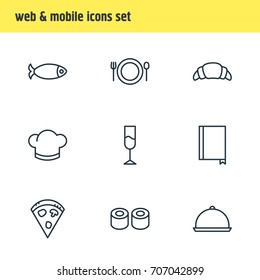 Vector Illustration Of 9 Eating Icons. Editable Pack Of Hat, Food, Tray And Other Elements.