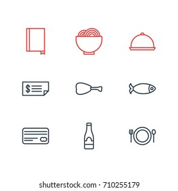 Vector Illustration Of 9 Eating Icons. Editable Pack Of Book, Tray, Bowl And Other Elements.