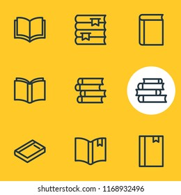 Vector illustration of 9 education icons line style. Editable set of dictionary, publish, learn and other icon elements.