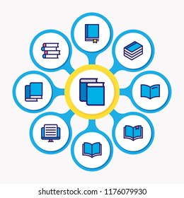 Vector illustration of 9 education icons colored line. Editable set of publishing, magazine, article and other icon elements.