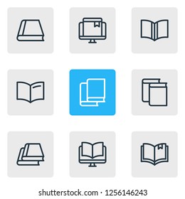 Vector illustration of 9 education icons line style. Editable set of online bookmark, ebook, information and other icon elements.