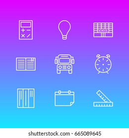 Vector Illustration Of 9 Education Icons. Editable Pack Of Meter, Calculate, Clock And Other Elements.