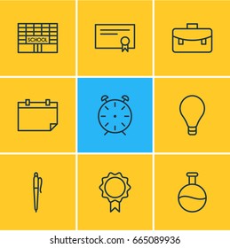 Vector Illustration Of 9 Education Icons. Editable Pack Of Bulb, Tube, Diploma And Other Elements.