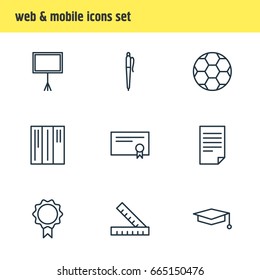 Vector Illustration Of 9 Education Icons. Editable Pack Of Pencil, Diploma, Meter And Other Elements.