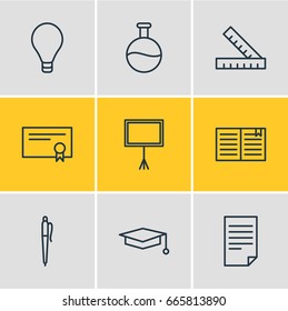 Vector Illustration Of 9 Education Icons. Editable Pack Of Write Table, Textbook, Diploma And Other Elements.